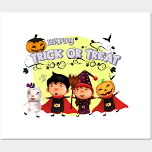 Cute cartoon Happy Halloween.Trick or Treat. Posters and Art